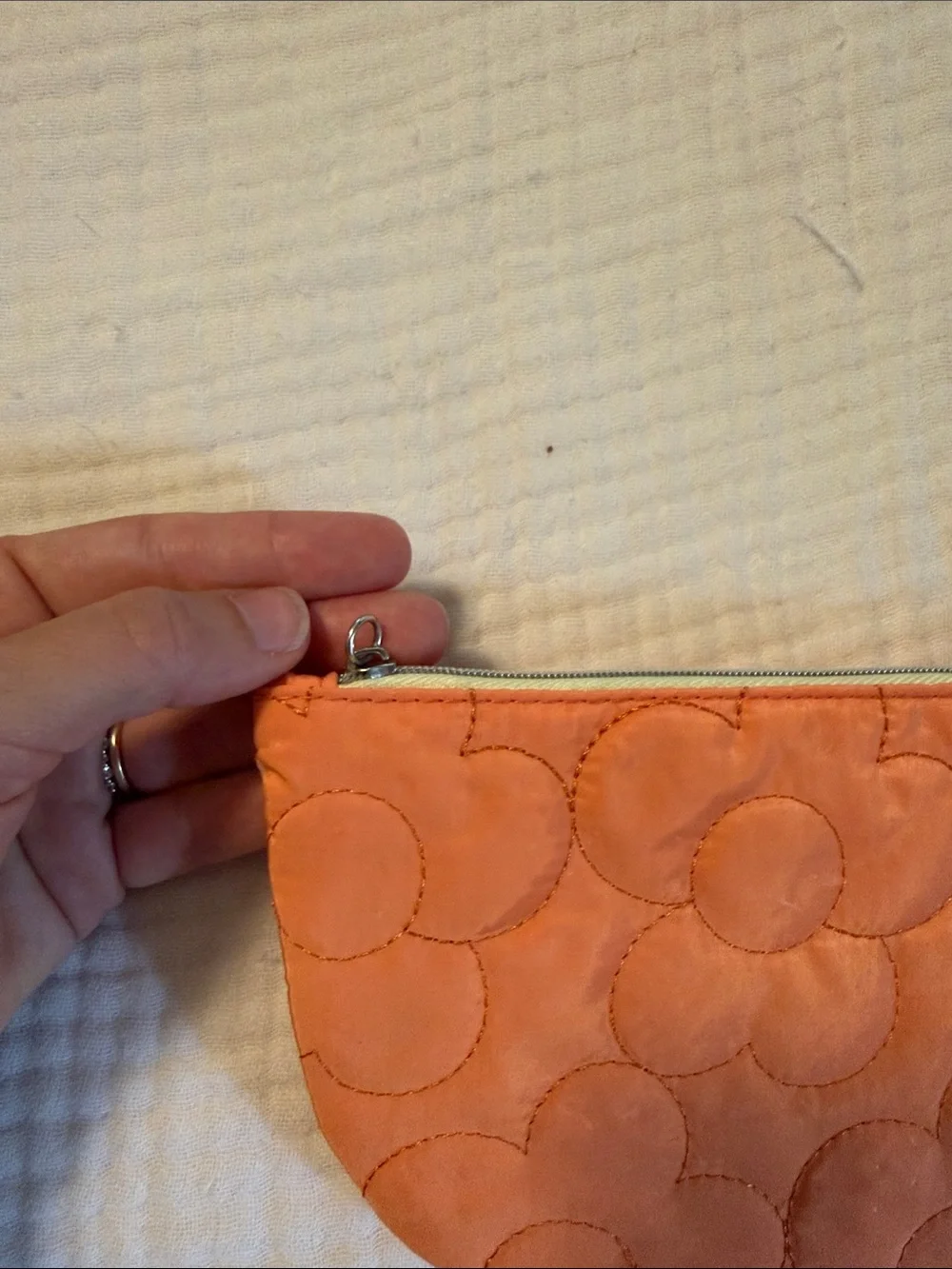 ipsy Orange Quilted Floral Half-Moon Cosmetic Pouch